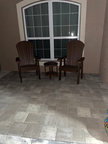 Customer photo review of DuraWeather Poly® Upright Adirondack Chair & Two Tier 18" Round End Table Set