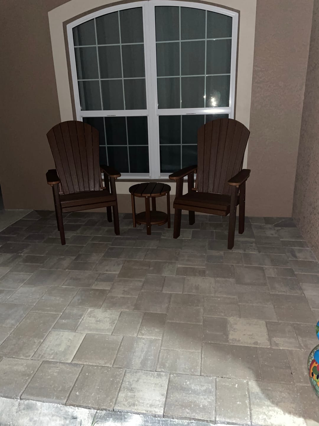 Customer photo review of DuraWeather Poly® Upright Adirondack Chair & Two Tier 18" Round End Table Set