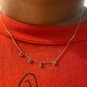 Customer photo review of 14K Solid Gold Letter Necklace