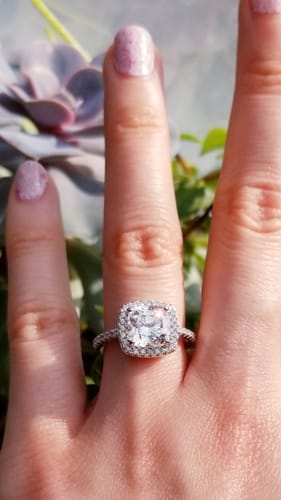 Customer photo review of Halo Cushion Cut CZ Ring in Sterling Silver