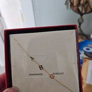 Customer photo review of Sideways Birthstone and Letter Necklace