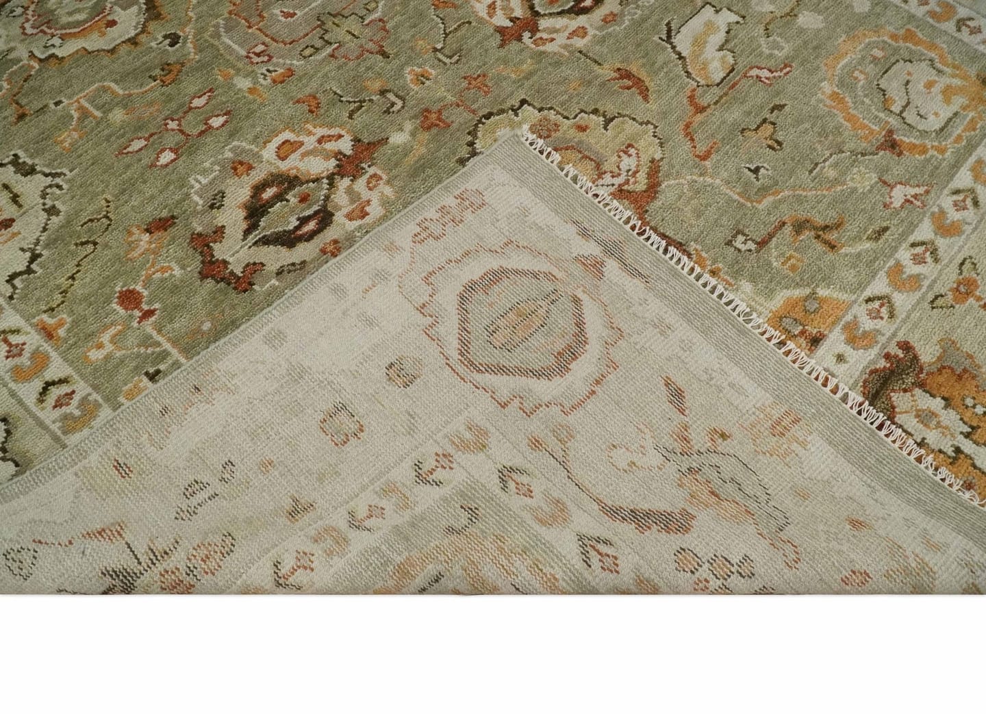 Customer photo review of Hand Knotted Antique Moss Brown and Beige Traditional Persian Vintage Oushak Wool Rug | TRDCP707
