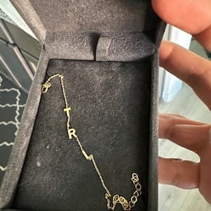 Customer photo review of 14K Solid Gold Letter Necklace