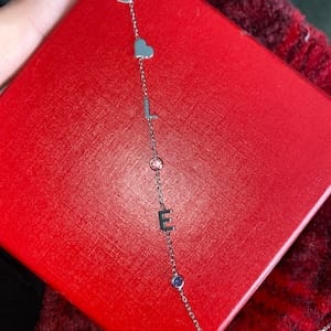Customer photo review of Sideways Birthstone and Letter Necklace