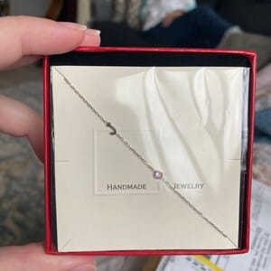 Customer photo review of Sideways Birthstone and Letter Necklace