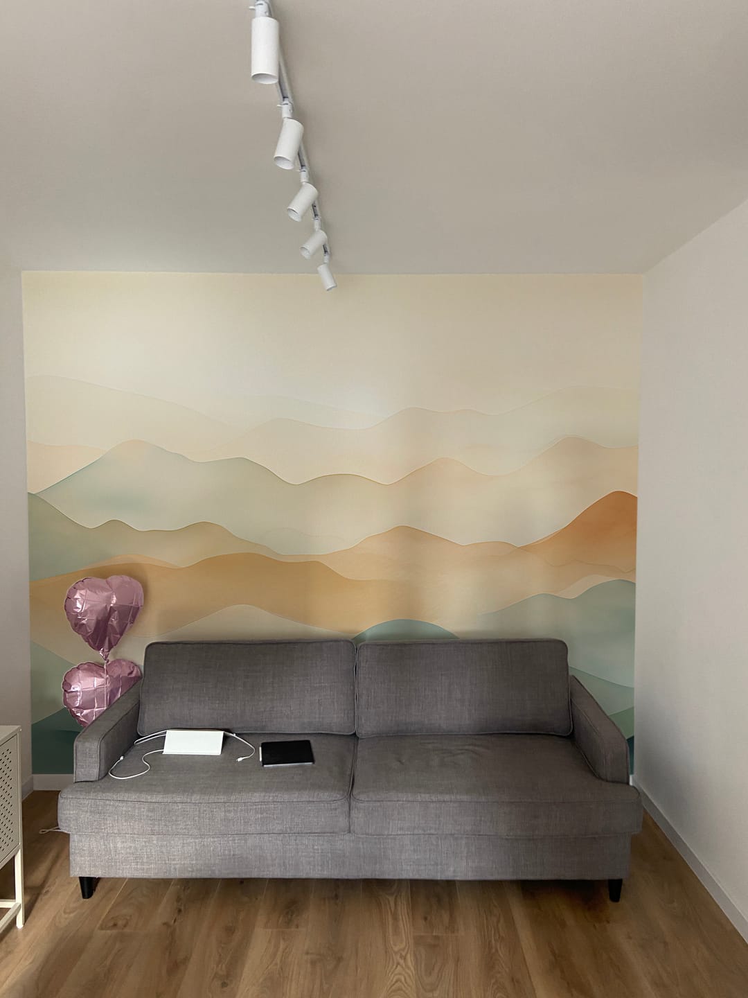 Customer photo review of Green Mountains Mural - Watercolor Nursery Landscape Wallpaper - Nursery Boho Mural - Peel and Stick Nature Wallpaper
