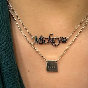 Customer photo review of Sideways Paw Letter Necklace