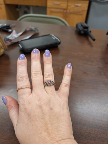 Customer photo review of Louily Half Eternity Rose Gold Peachy Pink Stone Women's Wedding Band In Sterling Silver