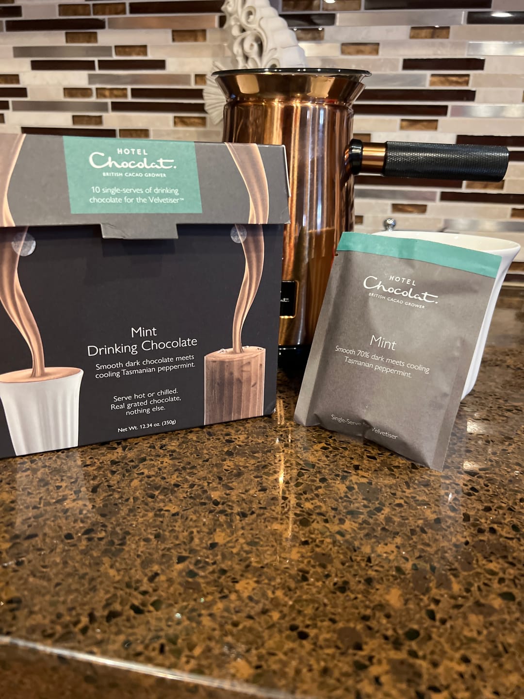 Customer photo review of Peppermint Dark Hot Chocolate Flakes