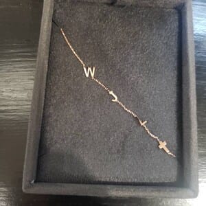 Customer photo review of 14K Solid Gold Letter Necklace