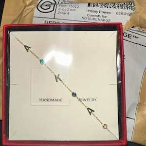 Customer photo review of Sideways Birthstone and Letter Necklace
