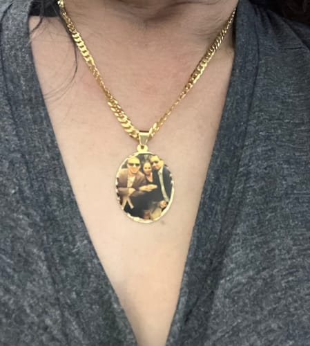 Customer photo review of Diamond Cut Oval Shape Photo Necklace