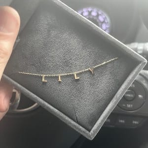 Customer photo review of 14K Solid Gold Letter Necklace