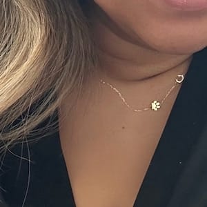 Customer photo review of Sideways Paw Letter Necklace