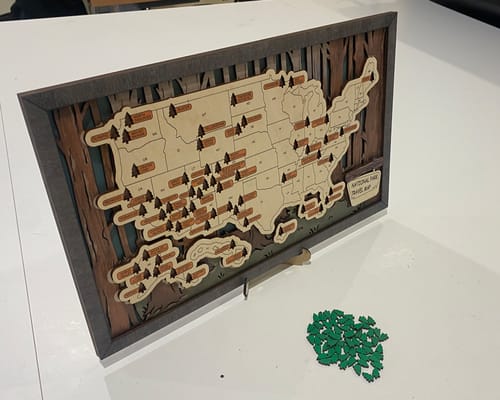 Customer photo review of US 3D Wooden National Parks Travel Map With Trees To Record Park Visits (2 Design)