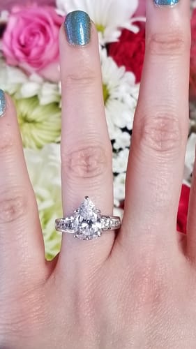 Customer photo review of Solitaire 3ct Pear CZ Ring in Sterling Silver