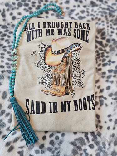Customer photo review of Sand in My Boots DTF Transfer