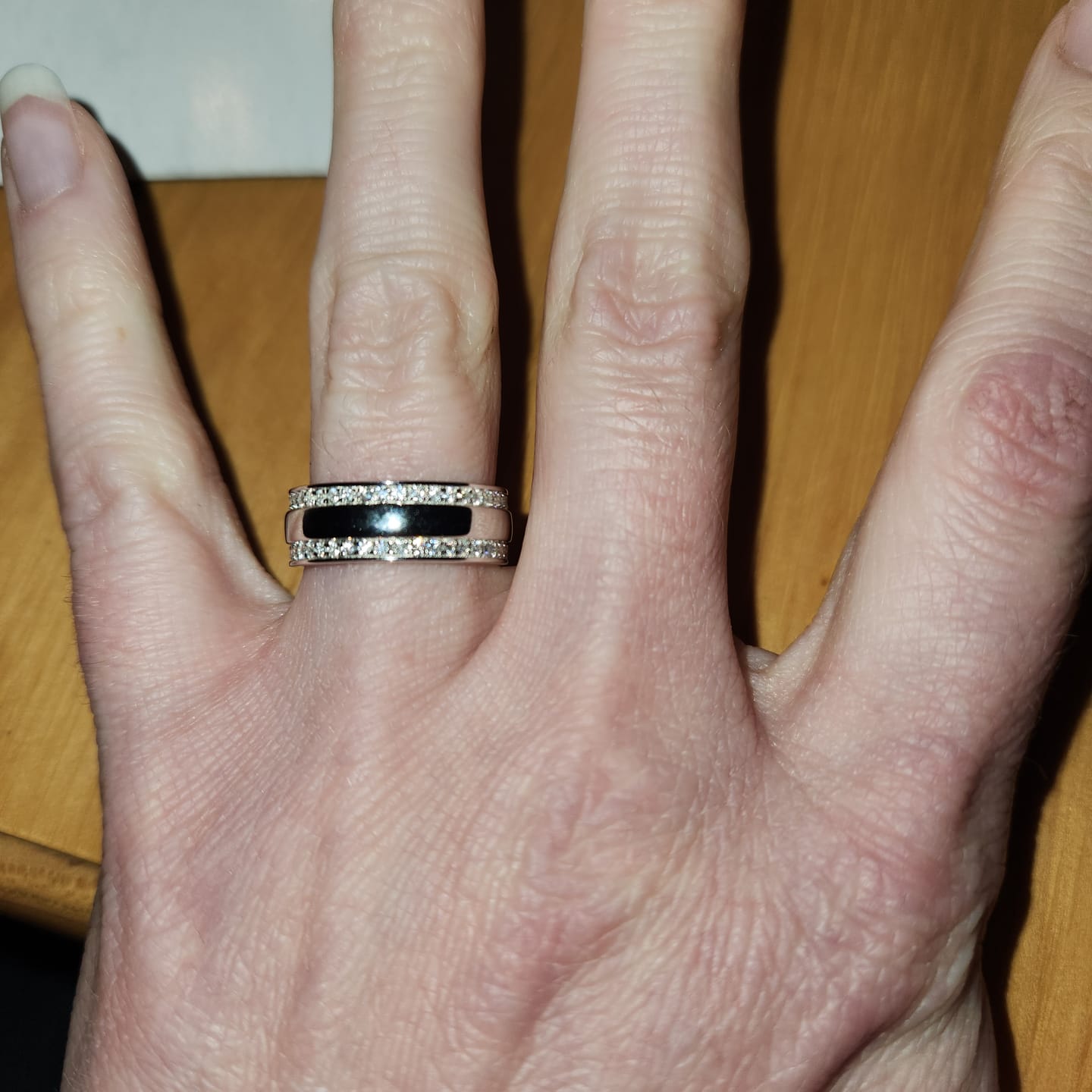 Customer photo review of Domed Double Row Moissanite Eternity Wedding Band