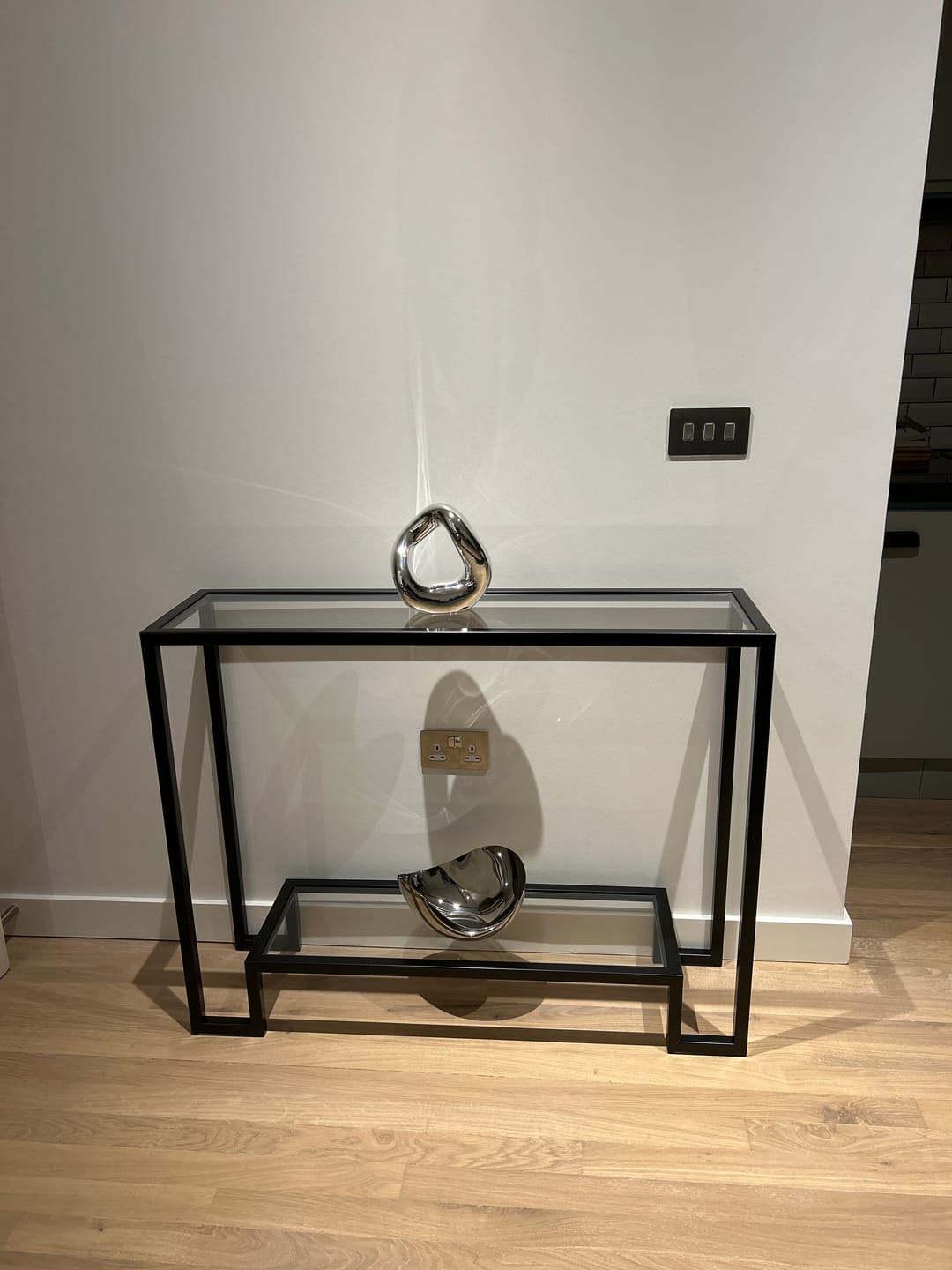 Customer photo review of Hudson Glass Metal Console Table - Black