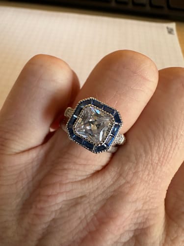 Customer photo review of Halo Art Deco Princess CZ Ring in Sterling Silver