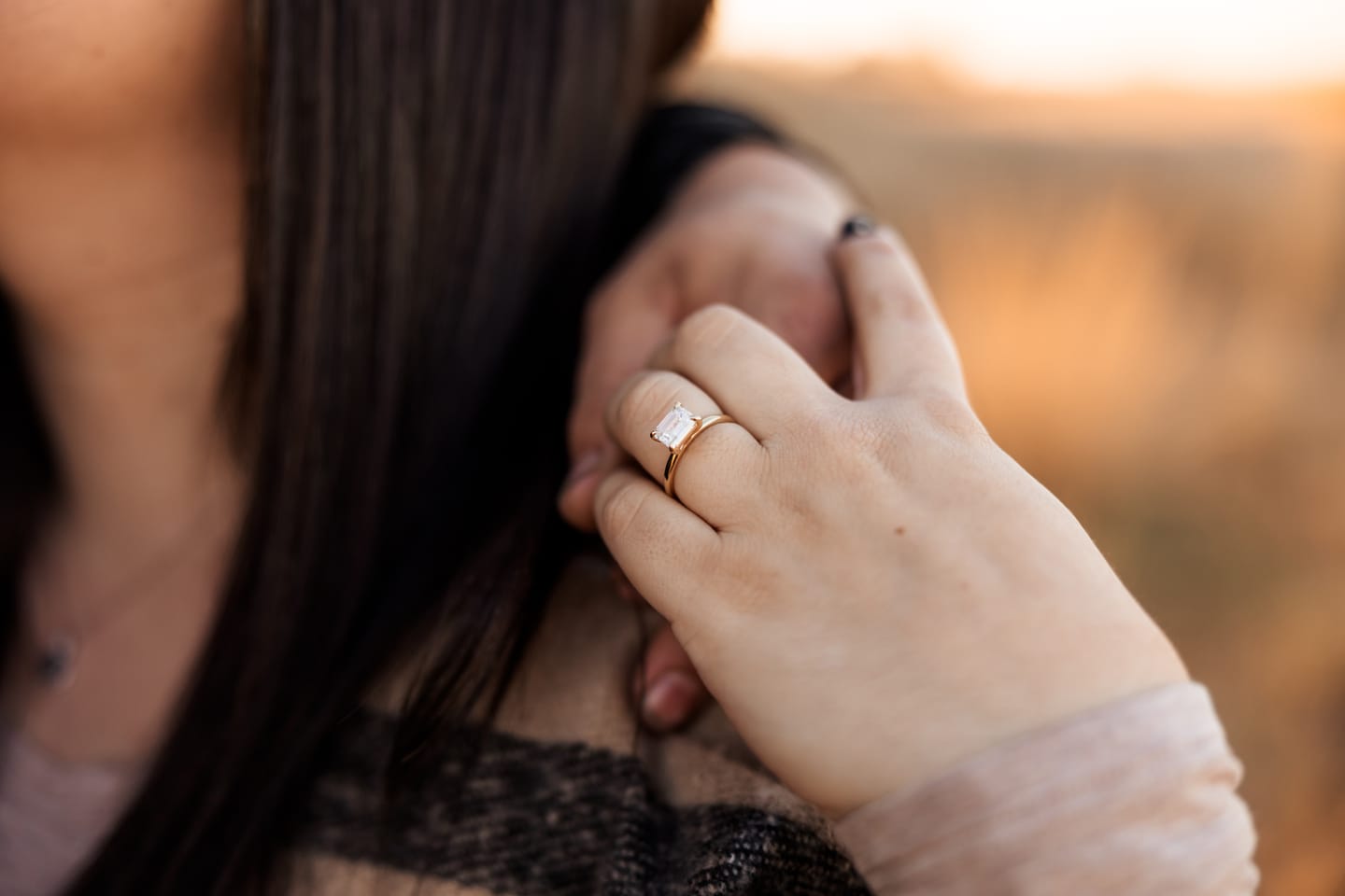Customer photo review of Maci | Emerald Moissanite Solitaire Engagement Ring