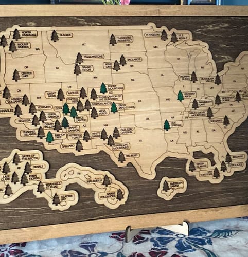 Customer photo review of US 3D Wooden National Parks Travel Map With Trees To Record Park Visits (2 Design)