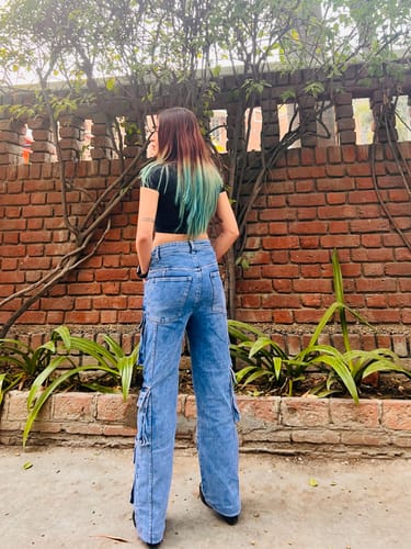 Customer photo review of High-Rise Double Cargo Jeans - Light Wash