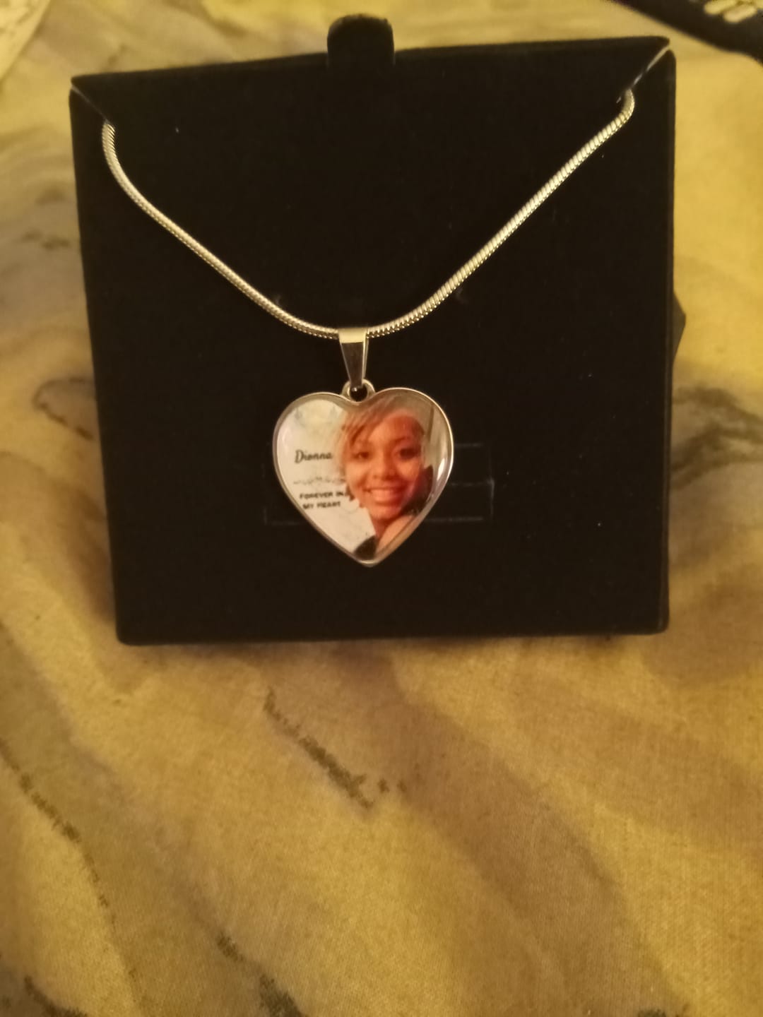 Customer photo review of Custom Name Heart Photo Memorial Necklace