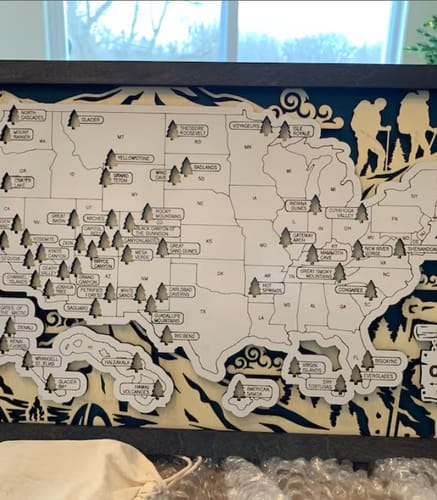 Customer photo review of US 3D Wooden National Parks Travel Map With Trees To Record Park Visits (Hiking Design)