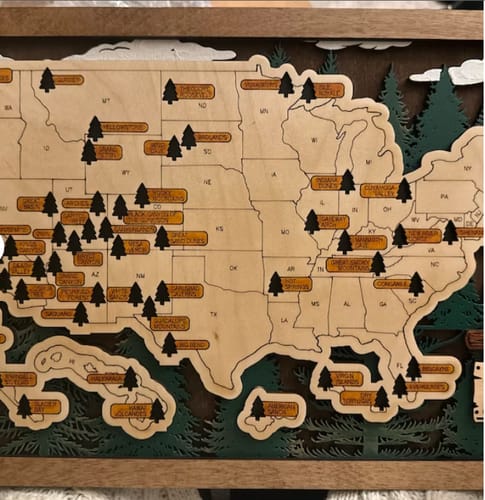 Customer photo review of US 3D Wooden National Parks Travel Map With Trees To Record Park Visits (1 Design)