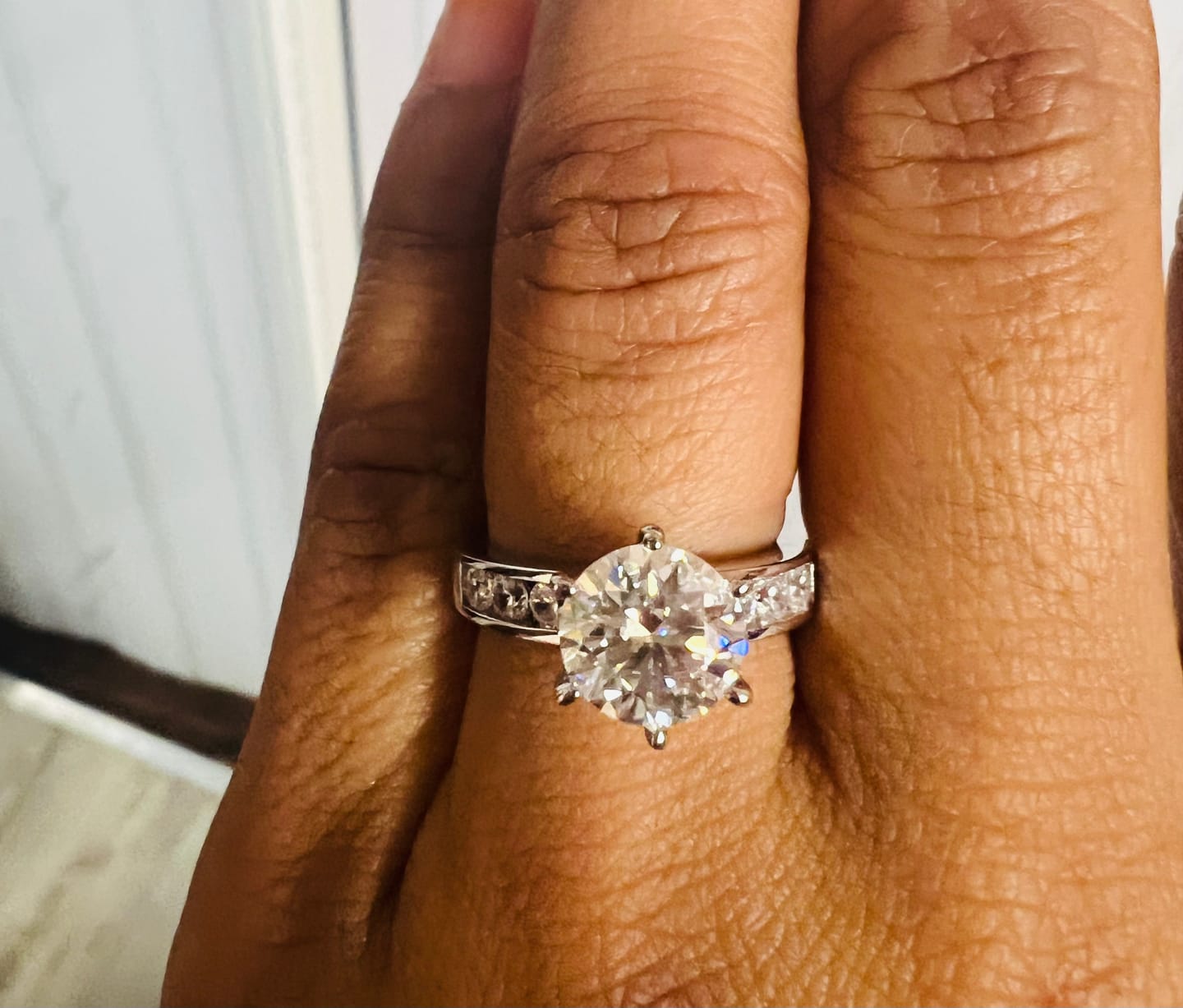 Customer photo review of Round Cut Moissanite Channel Set Engagement Ring