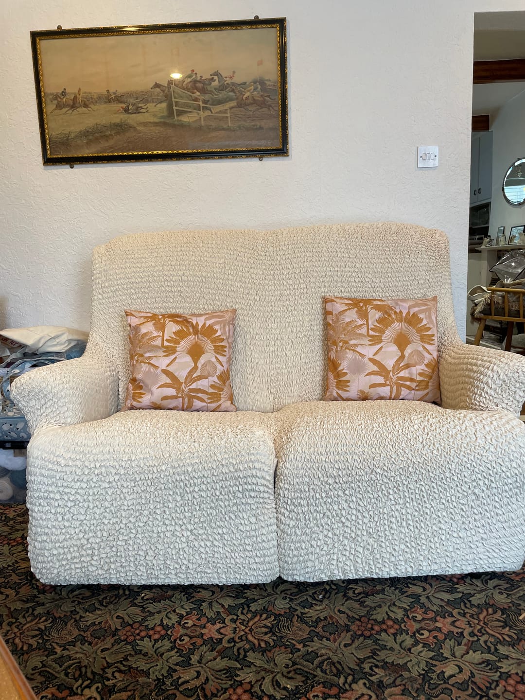 Customer photo review of 2 Seater Recliner Sofa Cover - Beige, Microfibra