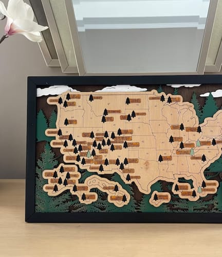 Customer photo review of US 3D Wooden National Parks Travel Map With Trees To Record Park Visits (1 Design)