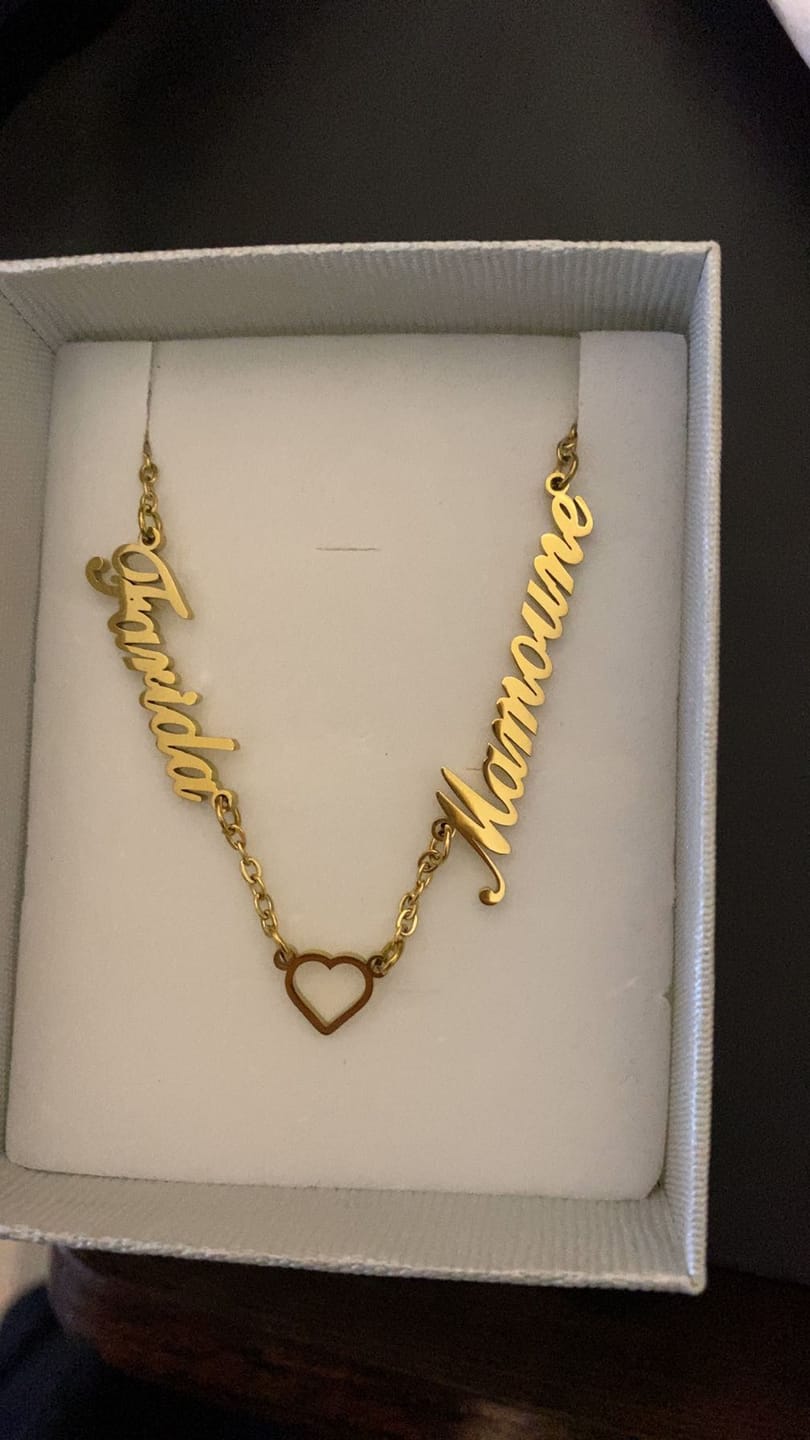 Customer photo review of Collier Coeur & Prénoms Sautoir Personnalisé