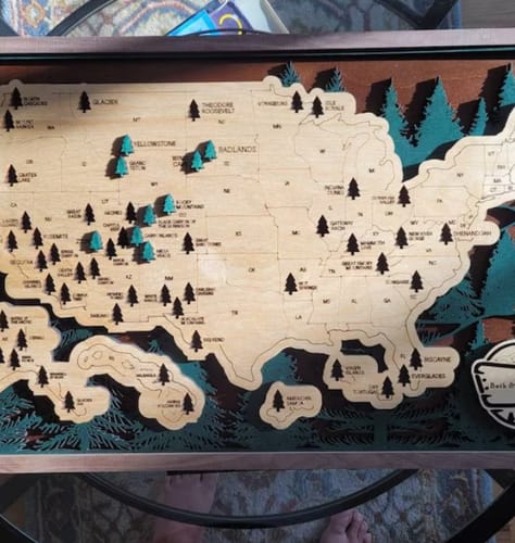 Customer photo review of US 3D Wooden National Parks Travel Map With Trees To Record Park Visits (1 Design)