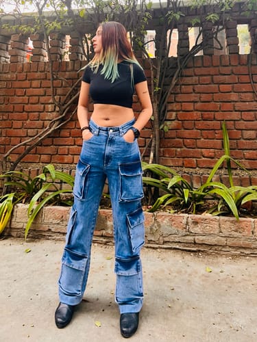 Customer photo review of High-Rise Double Cargo Jeans - Light Wash