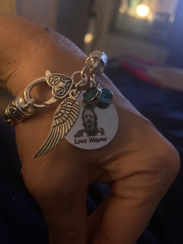 Customer photo review of Personalized I'm Always With You Wings Memorial Antique Silver Bracelet