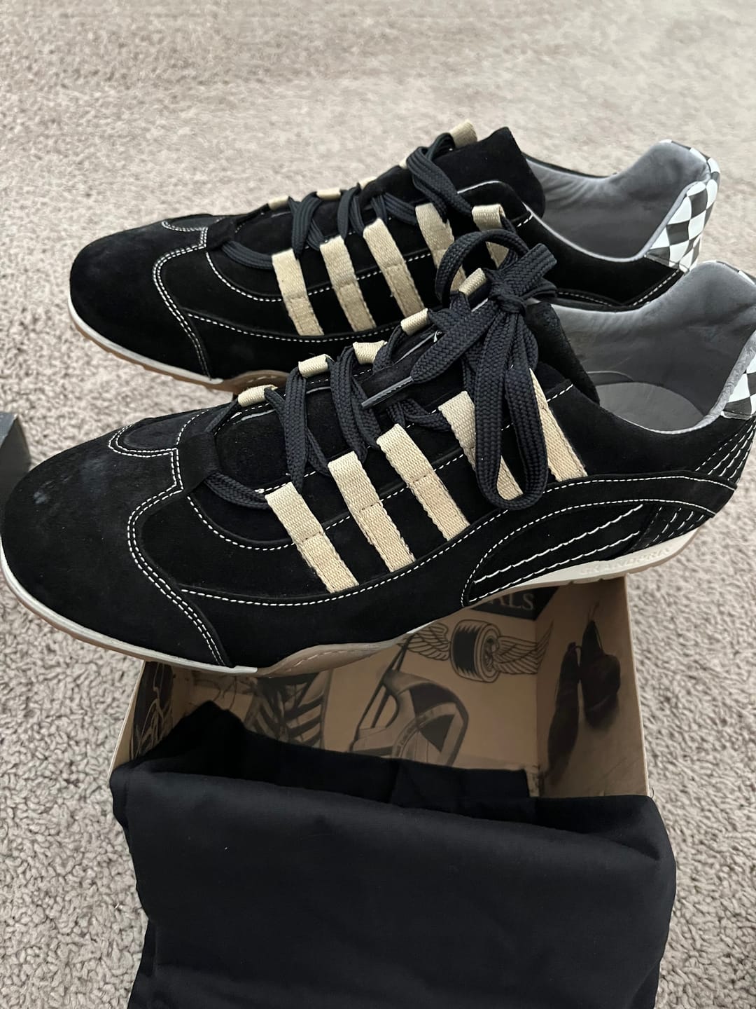 Customer photo review of Men's Racing Sneaker in Black & Gold Brushed/Sueded Napa
