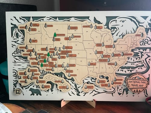 Customer photo review of US 3D Wooden National Parks Travel Map With Trees To Record Park Visits (Wildlife Design)