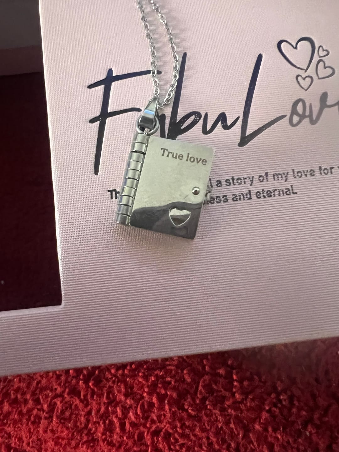Customer photo review of Personalized Book Locket Necklace