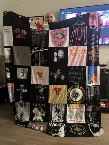 T-shirt quilt with music, concerts themes by Charlie from FL