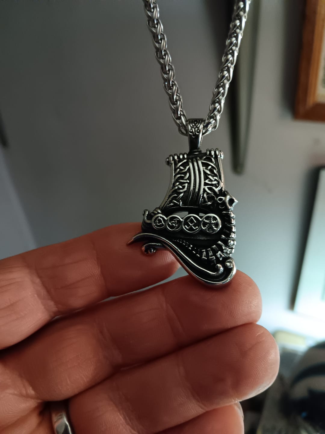 Customer photo review of Viking Drakkar Ship Handmade Necklace