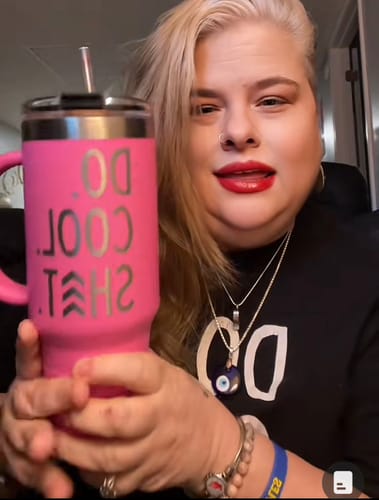 Customer photo review of Do Cool Shit Laser Etched Tumbler with Handle & Straw - 40oz