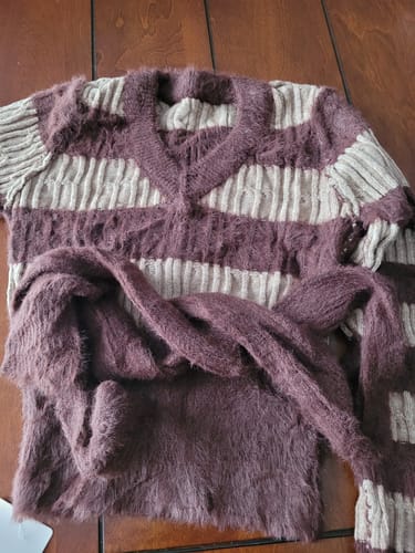 Customer photo review of Mohair Striped V-Neck Knitted Sweater Scarf
