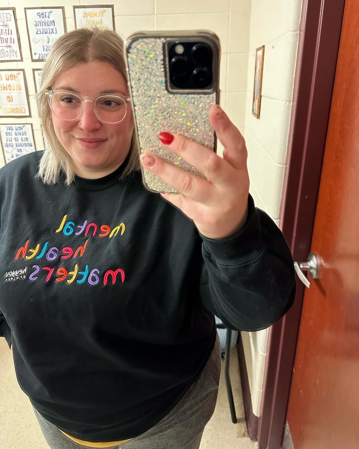 Customer photo review of Mental Health Matters Black Embroidered Crewneck