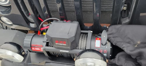 Customer photo review of 13000 lbs electric winch with cover+Heavy Duty Tow Strap3''x30' (35,000 lbs)+3/4" D-ring shackle