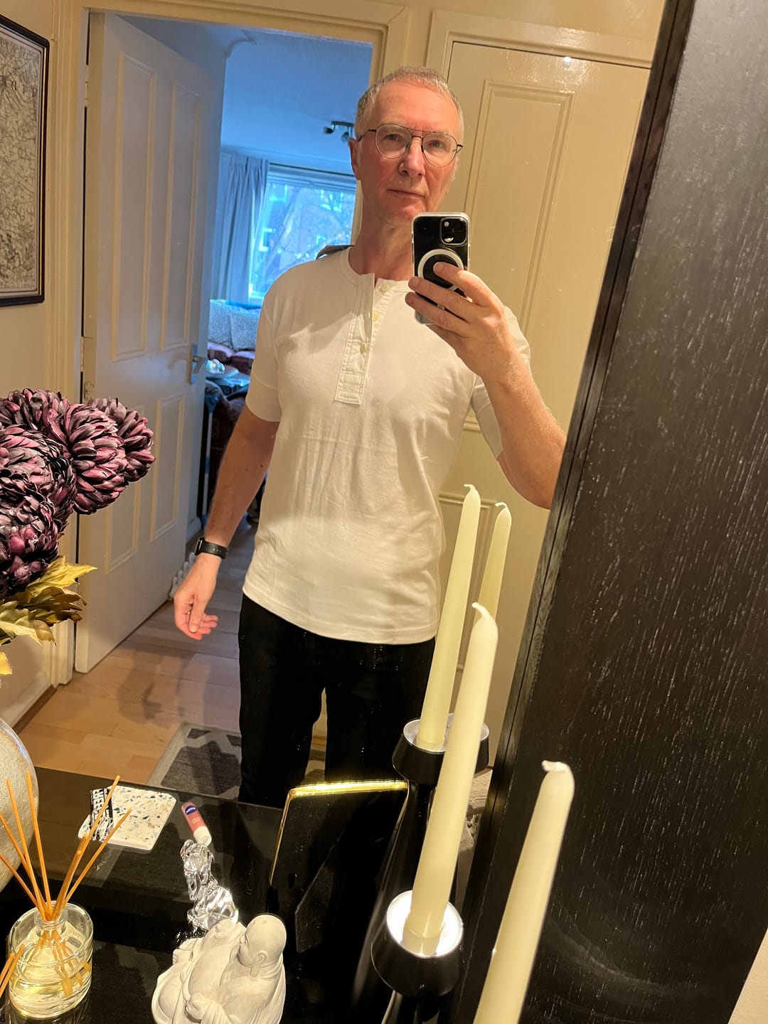 Customer photo review of Vintage Short Sleeve Henley T-Shirt - White
