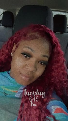 Customer photo review of 99J Burgundy Deep Wave Hair Pre Colored Lace Front Wigs