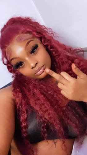 Customer photo review of 99J Burgundy Deep Wave Hair Pre Colored Lace Front Wigs