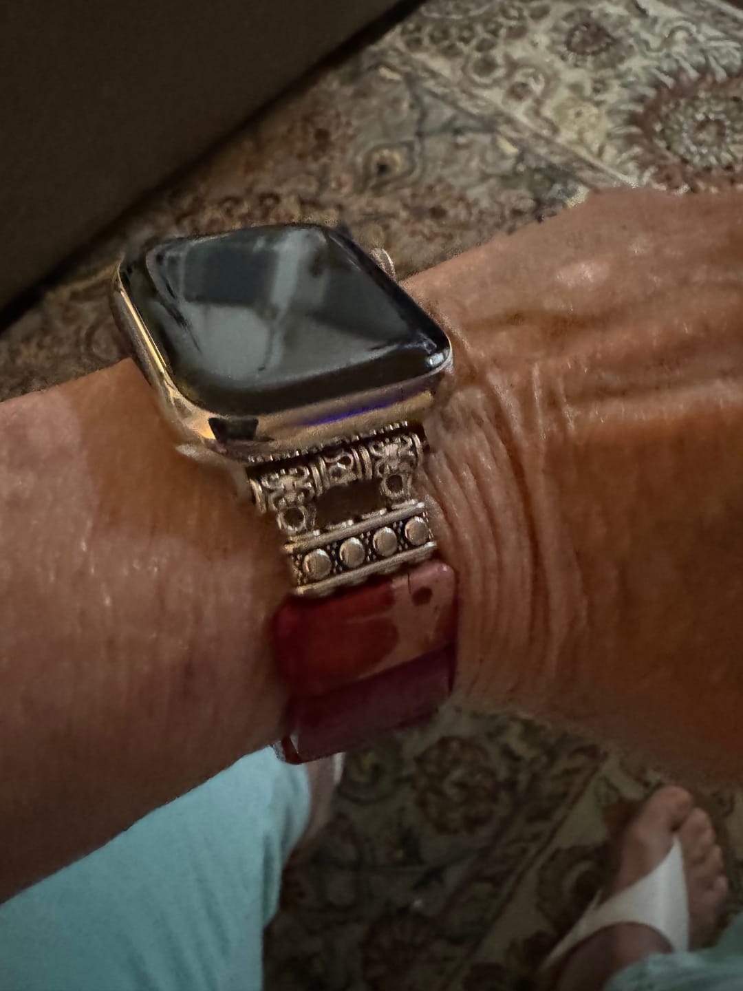 Customer photo review of Scarlet Tibetan Jasper Stretch Apple Watch Strap